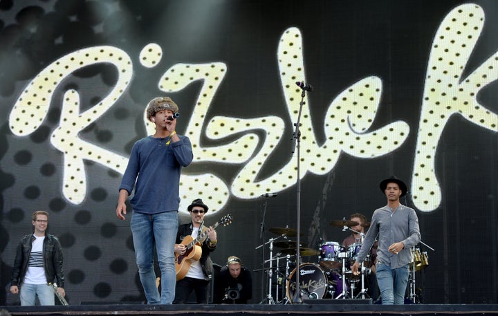 Jordan Stephens and Harley Alexander-Sule of Rizzle Kicks performing onstage in 2014.