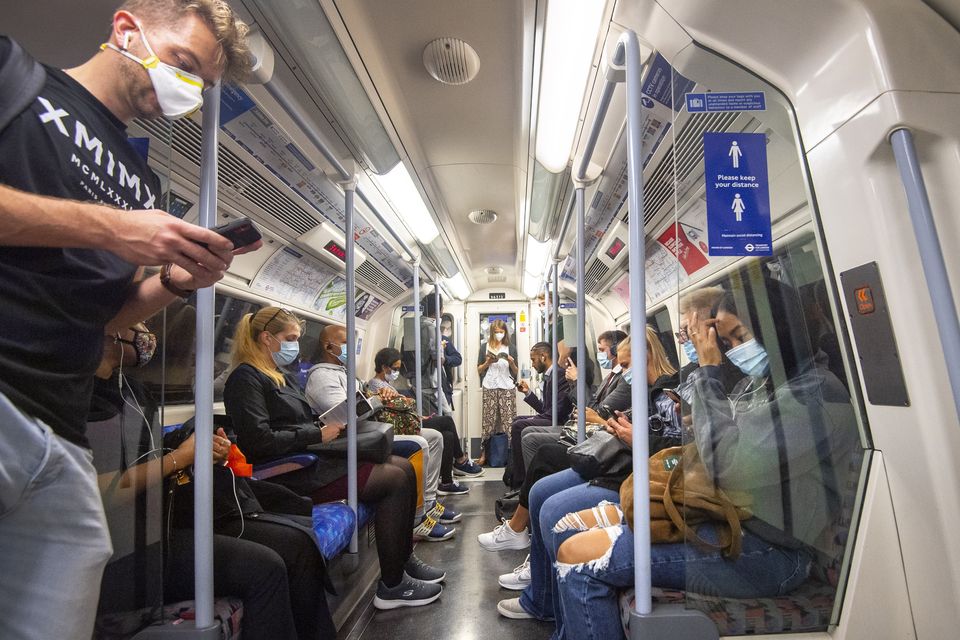 Passengers wearing face masks on the Jubilee Line in London