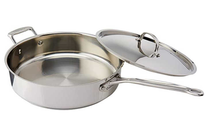 Sauté pans, like the <a href="https://www.amazon.com/Cuisinart-733-30H-Classic-Stainless-2-Quart/dp/B00008CM6B?tag=thehuffingtop-20&ascsubtag=5f5257b7c5b6946f3eb104cd%2C-1%2C-1%2Cd%2C0%2C0%2Chp-fil-am%3D0%2C0%3A0%2C0%2C0%2C0" target="_blank" role="link" data-amazon-link="true" class=" js-entry-link cet-external-link" data-vars-item-name="Cuisinart version" data-vars-item-type="text" data-vars-unit-name="5f5257b7c5b6946f3eb104cd" data-vars-unit-type="buzz_body" data-vars-target-content-id="https://www.amazon.com/Cuisinart-733-30H-Classic-Stainless-2-Quart/dp/B00008CM6B?tag=thehuffingtop-20&ascsubtag=5f5257b7c5b6946f3eb104cd%2C-1%2C-1%2Cd%2C0%2C0%2Chp-fil-am%3D0%2C0%3A0%2C0%2C0%2C0" data-vars-target-content-type="url" data-vars-type="web_external_link" data-vars-subunit-name="article_body" data-vars-subunit-type="component" data-vars-position-in-subunit="11">Cuisinart version</a> seen here, have higher, straighter sides than frying pans.