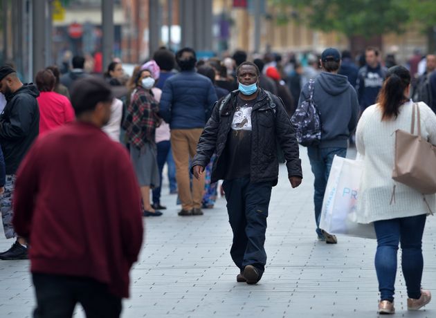 BAME members of the community in Leicester city centre wearing masks