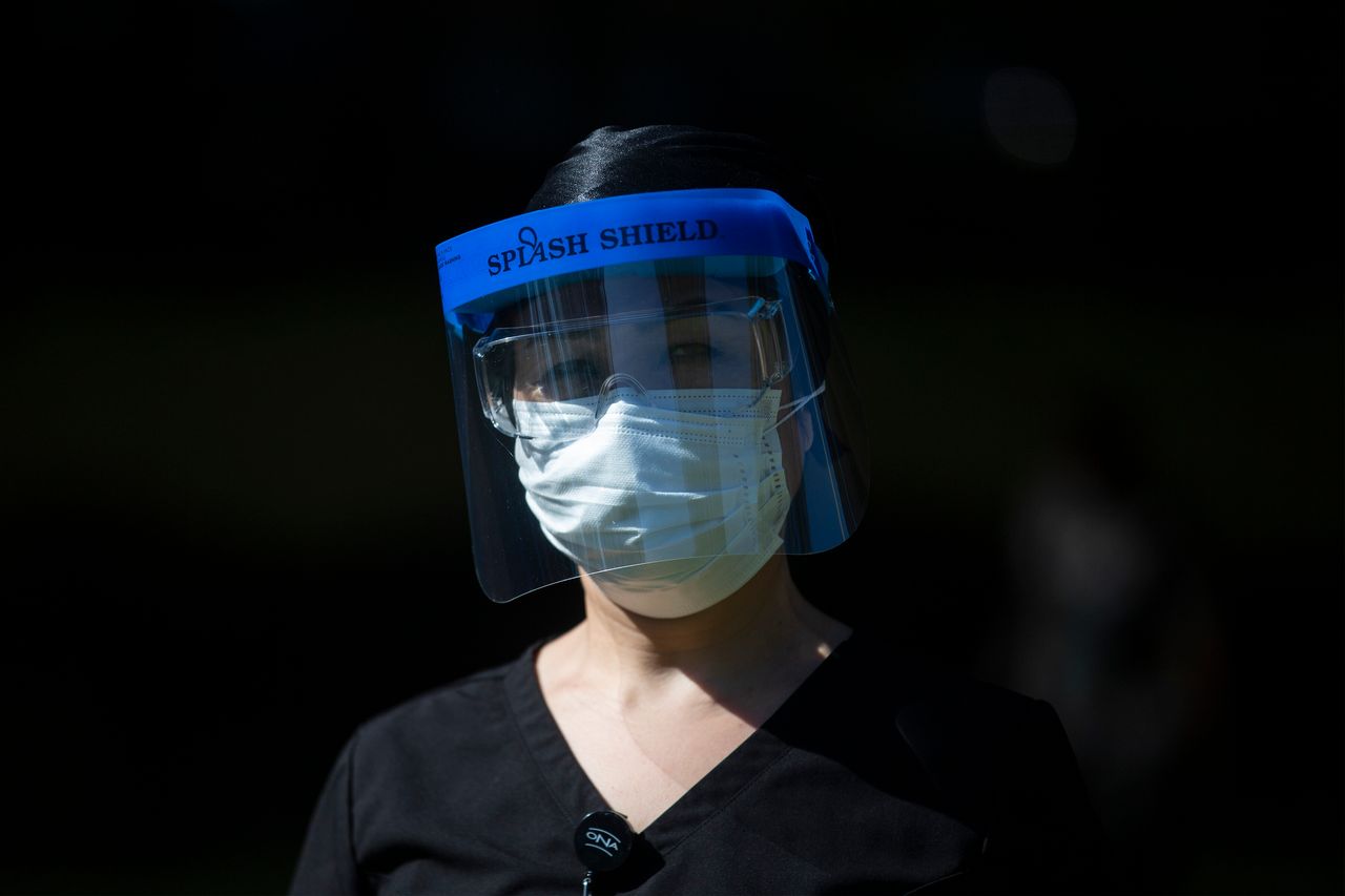 Registered Nurse, Shekiba Khedri, a healthcare worker at Birchmount Hospital, in Scarborough, Ont. is photographed wearing personal protective equipment on June 8, 2020.