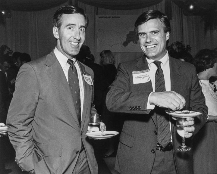 Rep. Richard Neal (D-Mass.), left, at a political event in September 1989, during his first term in Congress. He remains popular in Western Massachusetts.
