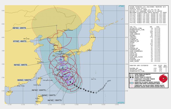米軍合同台風警報センター（JTWC）の台風10号進路予想