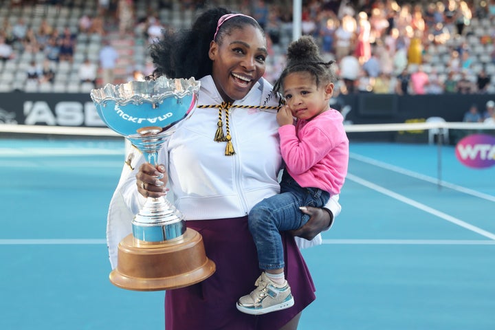 Serena Williams with her daughter Alexis Olympia at the Auckland Classic tennis tournament on Jan. 12, 2020.