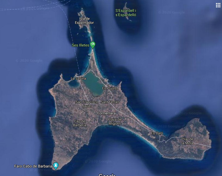 Ses Illetes, en el mapa de Formentera.