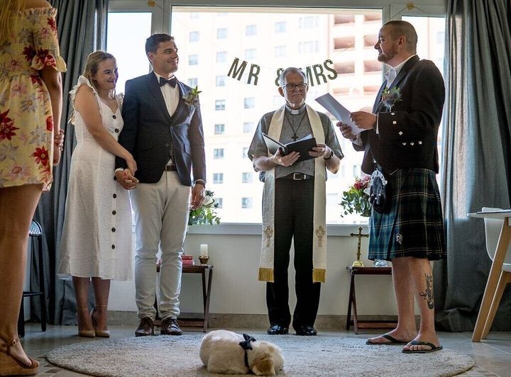 Anna Kennedy, 29, and Giovanni Malatesta, 31, getting married in their living room in Qatar