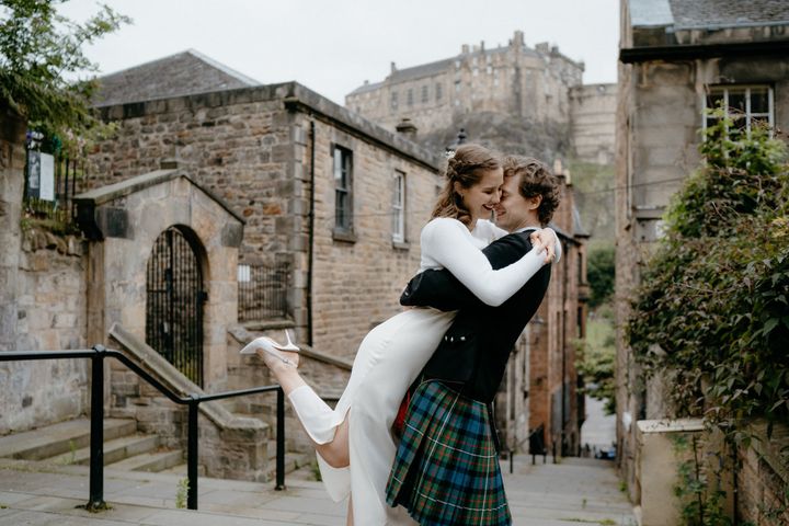 Sabrina Nordlund and Angus Gibson, 24 and 27, on their wedding day in Edinburgh