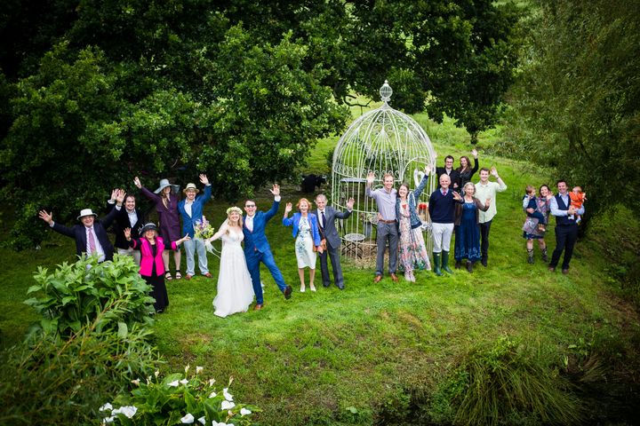 Emily Smith and Ben Watts on their wedding day at the Ash Barton Estate in north Devon