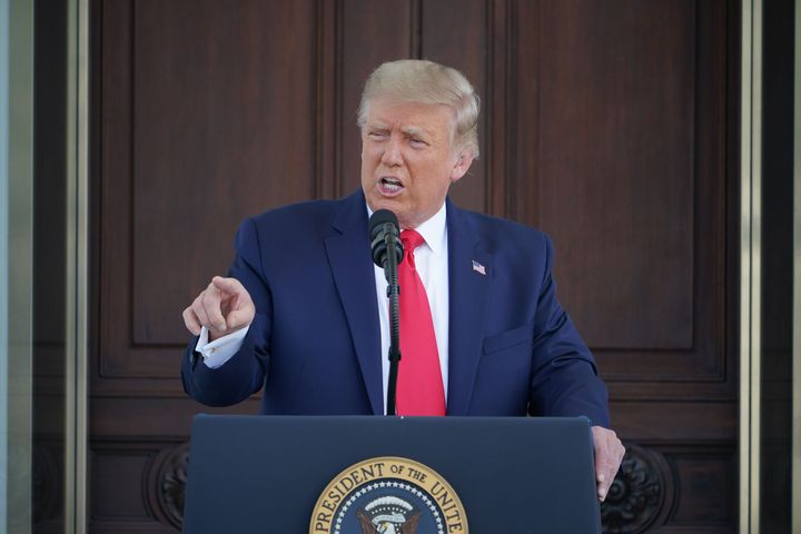 President Donald Trump speaks during a Labor Day press conference at the White House on Sept. 7.