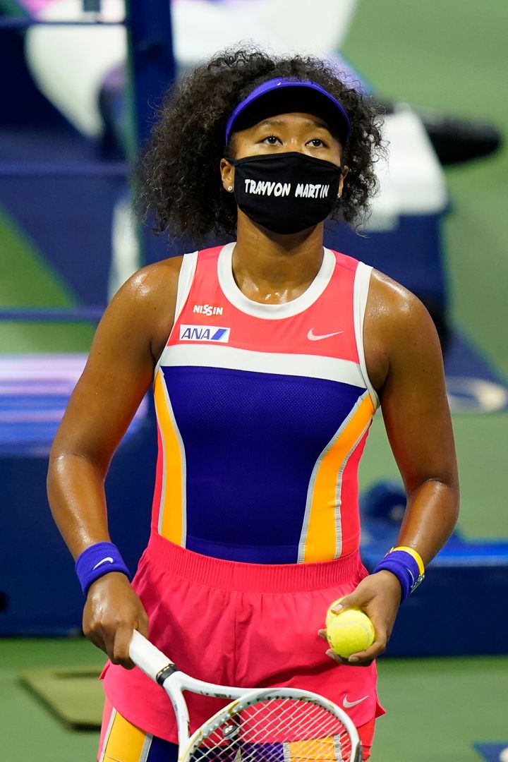 ニューヨークでの全米オープンテニス選手権で、「トレイボン・マーティン」と名前の入ったマスクを着用する大坂なおみ選手（2020年9月7日）