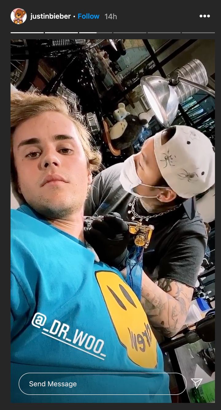 Justin Bieber shared a video on Instagram of himself getting a neck tattoo of a long-stemmed rose.
