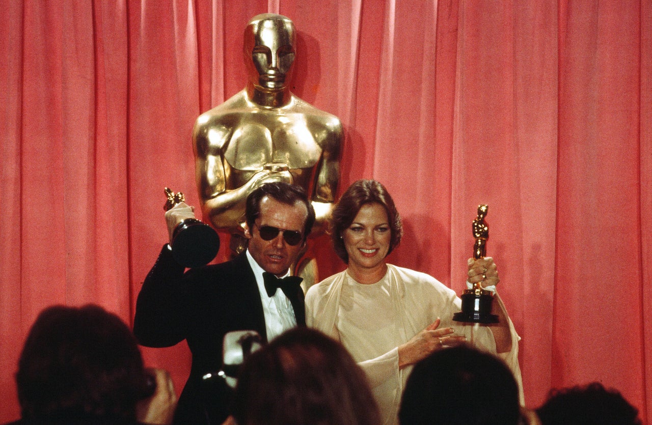 Jack Nicholson and Fletcher backstage at the 1976 Oscars.