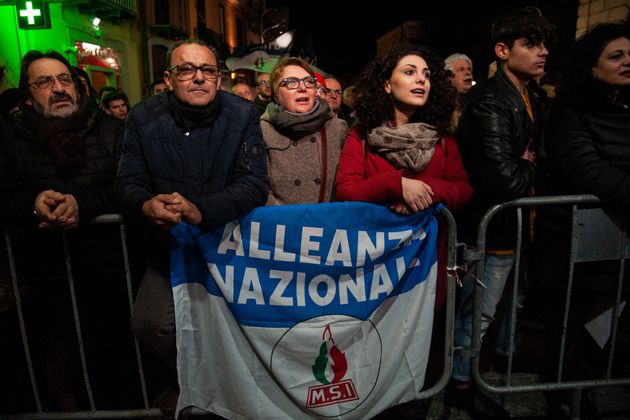 ROME, ITALY - MARCH 21: Supporters attend the rally of the Fratelli d'Italia - Alleanza Nazionale party ...