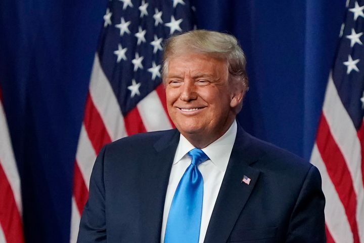 Trump, muy sonriente en Carolina del Norte el 24 de agosto de 2020 (Chris Carlson-Pool/Getty Images).