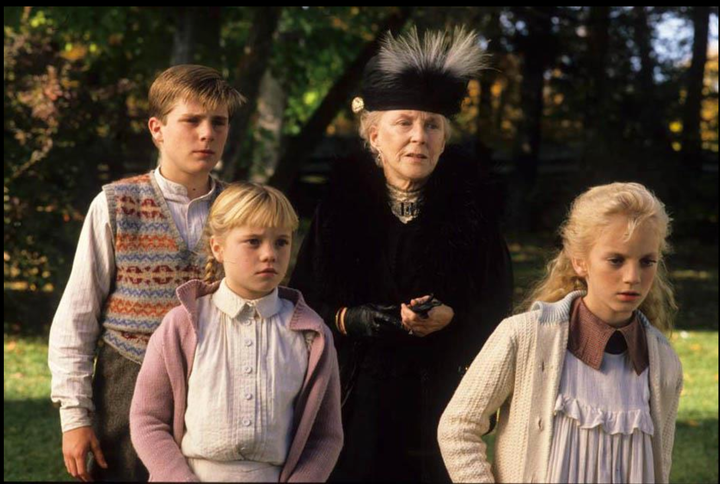 Sarah Polley, right, with co-stars Joel Blake, Harmony Cramp, and Doris Petrie in "Road to Avonlea."