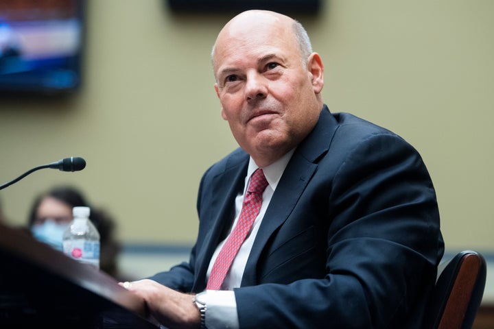 Postmaster General Louis DeJoy testifies during a House Oversight and Reform Committee hearing on Aug. 24. The U.S. Postal Service has been in turmoil ever since DeJoy assumed his position in June. 