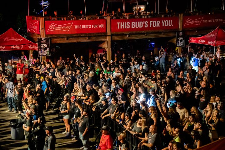Concertgoers attend a performance by Saul at the Iron Horse Saloon on Aug. 14, 2020, during the 80th annual Sturgis Motorcycle Rally in South Dakota.