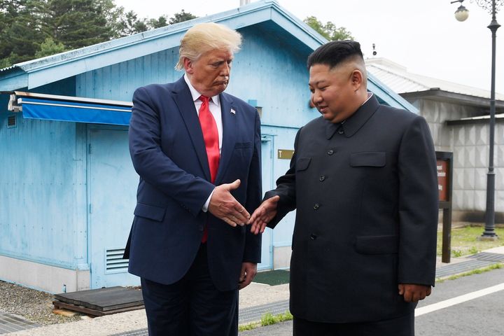 Trump meets with North Korean leader Kim Jong Un at the border village of Panmunjom in the Demilitarized Zone, South Korea, o