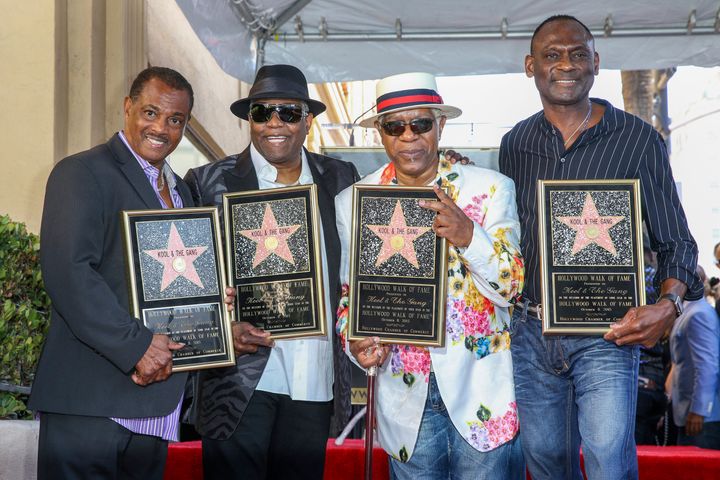 (L-R) Robert "Kool" Bell, Ronald "Khalis" Bell, Dennis "DT" Thomas and George Brown attend a ceremony honouring Kool & The Gang with a star on The Hollywood Walk of Fame on Oct. 8, 2015, in Los Angeles. 