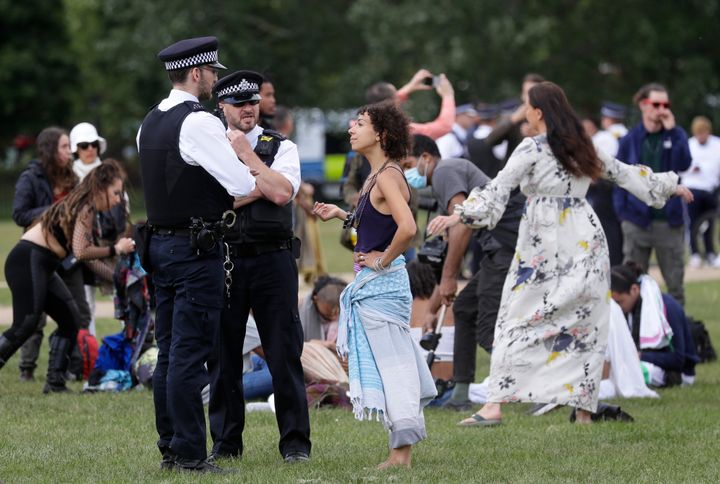 Police break up a gathering in Hyde Park in May