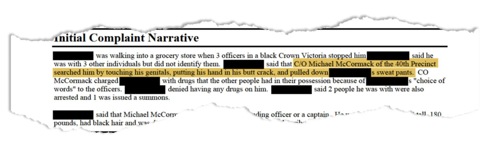 A summary of Unique Kennedyâ€™s CCRB complaint. (Highlight added by ProPublica.)
