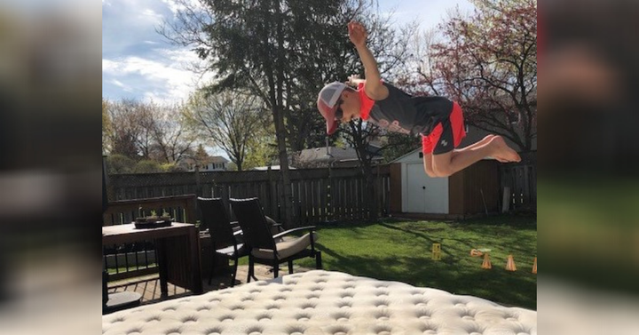 An old mattress became a trampoline in the author's backyard, and saw dozens and dozens of hours of use