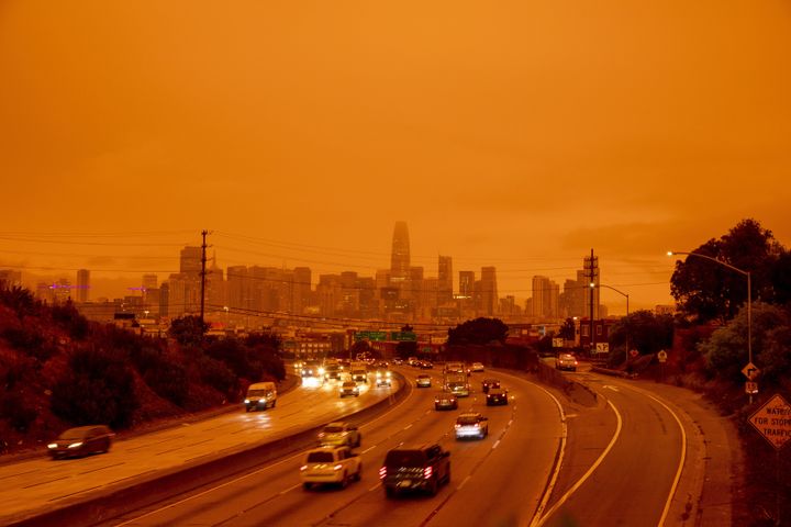 A layer of smoke generated by over two dozen wildfires burning in California created and eerie orange glow over much of the San Francisco Bay Area on Wednesday.
