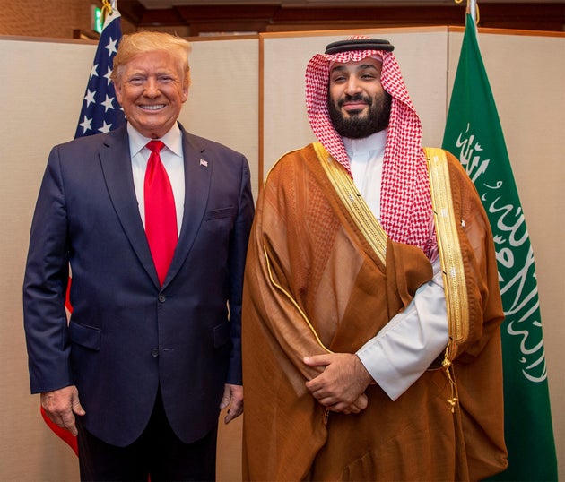 Donald Trump with Saudi Arabia's Crown Prince Mohammed bin Salman at the G20 leaders summit in Osaka,...