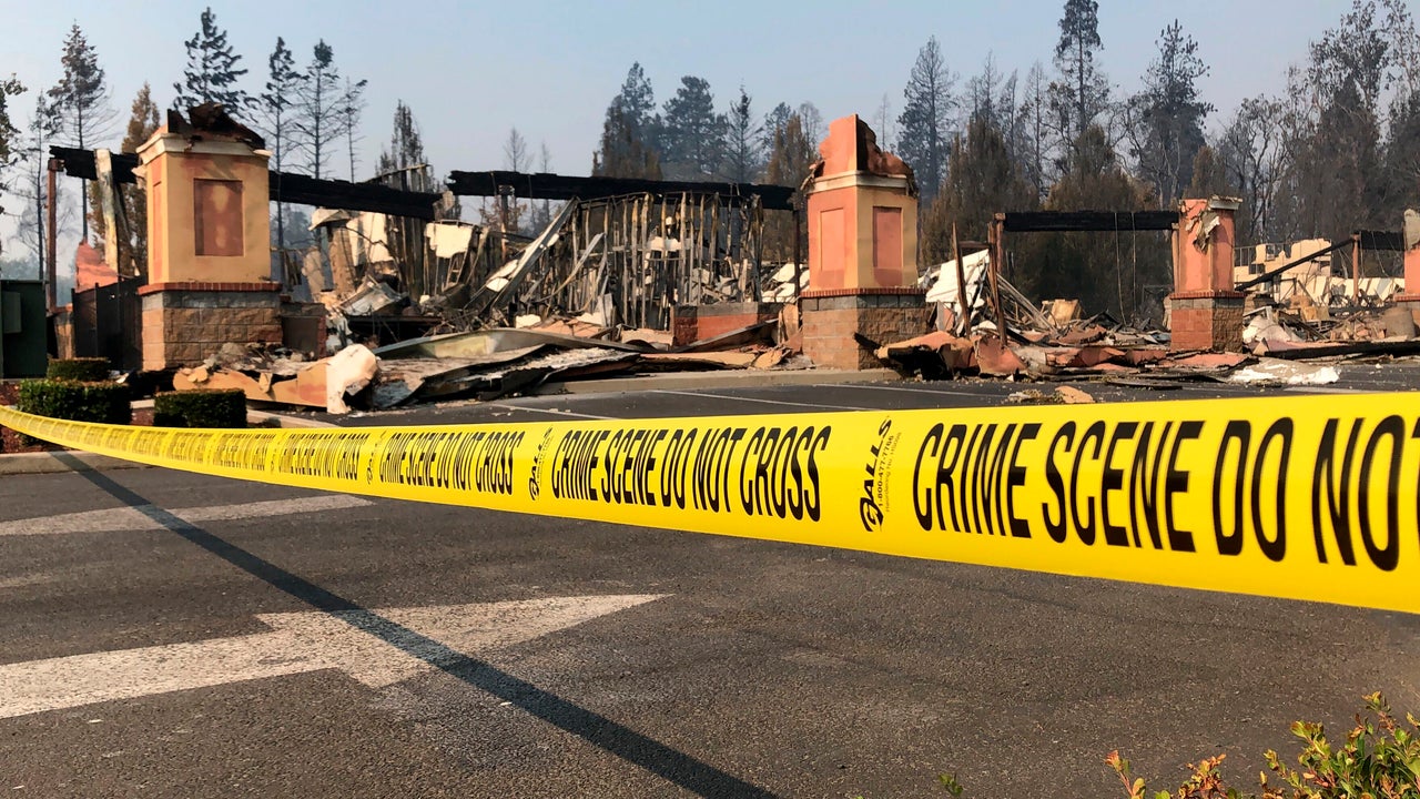 The ruins of a shopping mall in Phoenix, Oregon, are seen Thursday after fire swept through the area Tuesday.