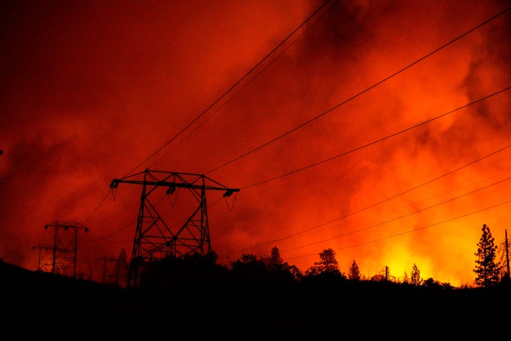 The Creek Fire creeps up on the Shaver Springs community on Sept. 8, 2020, in Auberry, California.