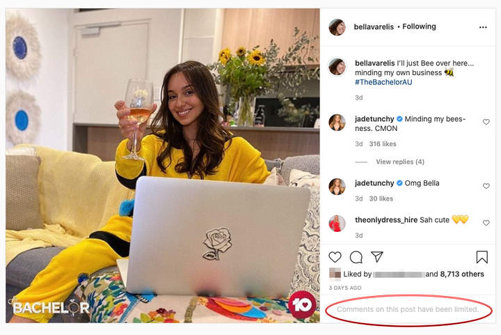 'The Bachelor Australia's Bella Varelis has limited comments on her Instagram account
