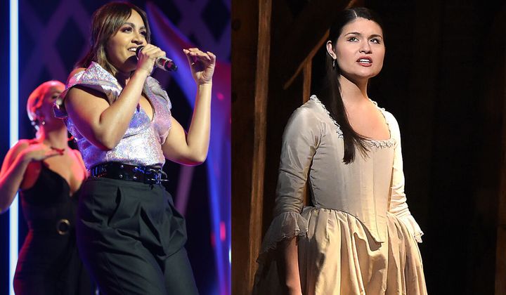 Jessica Mauboy (left) could belt out a powerful version of Eliza Schuyler Hamilton's 'Helpless, originally performed by Phillipa Soo (right).