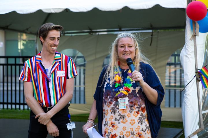 Barbara Michalik (right) at the Time after Time – Bridging the Gap Pride event at Rekai Centres in 2020. 