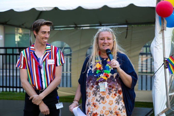 Barbara Michalik (right) at the Time after Time – Bridging the Gap Pride event at Rekai Centres in 2020.
