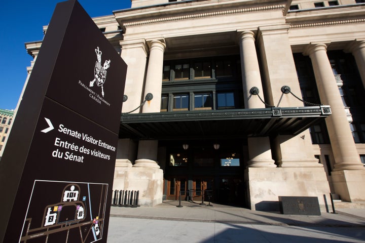 The temporary visitors entrance to the Senate of Canada in Ottawa on March 27, 2019.