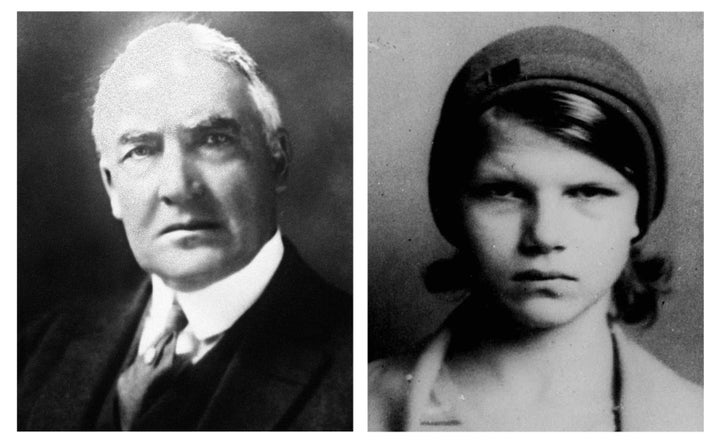 This combination of file photos shows former President Warren G. Harding, left, and Elizabeth Ann Britton. Genetic tests proved 2015 that Harding fathered a child with long-rumored mistress Nan Britton. (AP Photos/File)