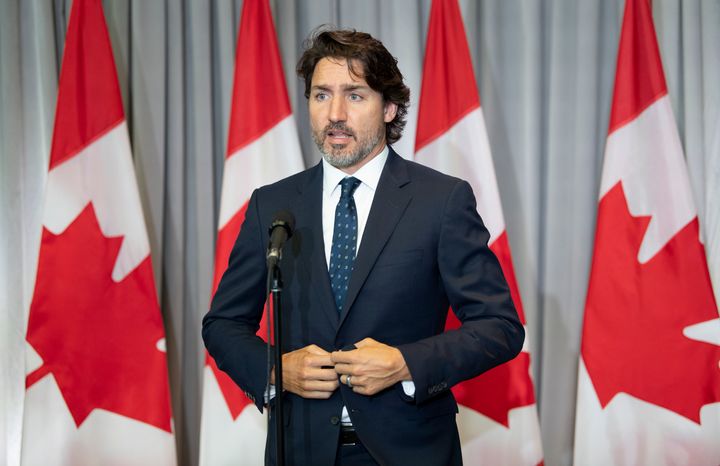 Prime Minister Justin Trudeau speaks to reporters in Ottawa on Monday before the first day of a Liberal cabinet retreat. Trudeau has said the coronavirus pandemic has offered the country a “moment to change our future for the better.”