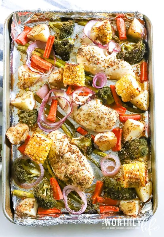 Chicken and Vegetables Sheet Pan Dinner from This Worthey Life