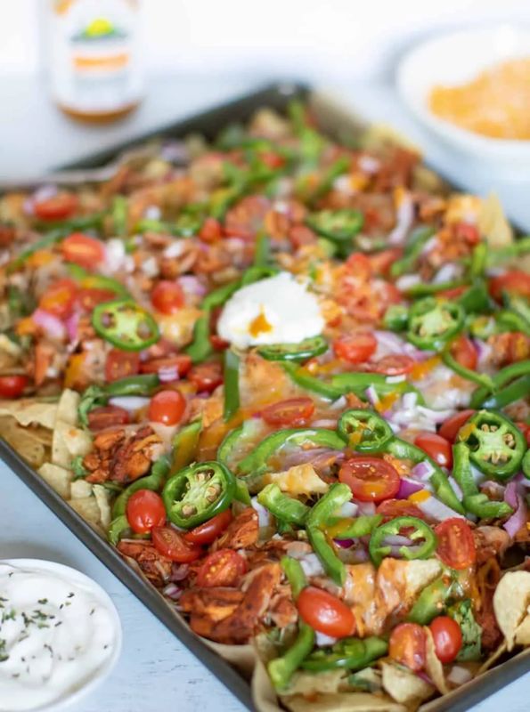 Sheet Pan Buffalo Chicken Nachos from Orchids + Sweet Tea