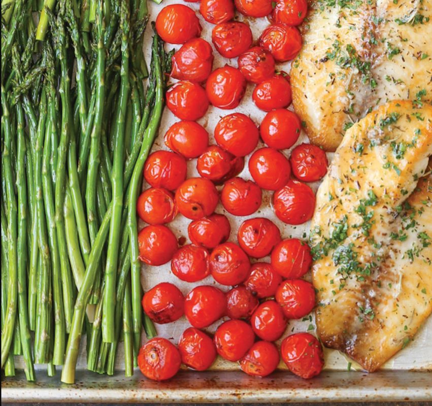 Sheet Pan Garlic Butter Tilapia from Damn Delicious