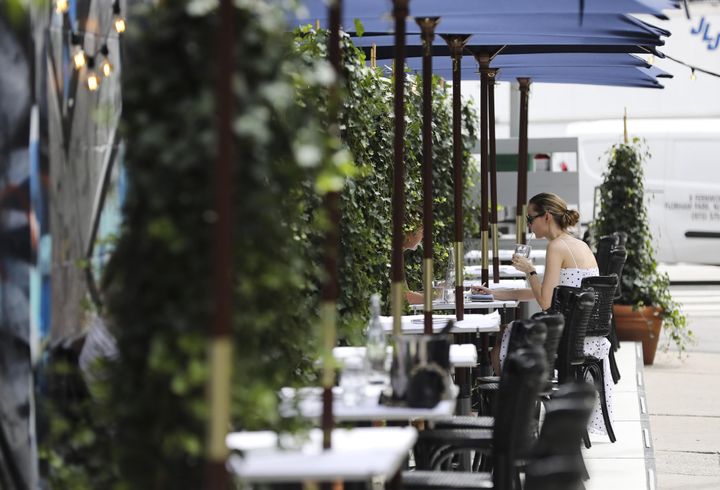 An outdoor dining area in New York City on July 30. Adults who tested positive for the coronavirus were roughly twice as likely to have dined at a restaurant within two weeks of having symptoms, a CDC study found.