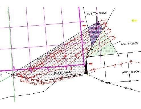  Σχήμα 2: Σεισμικό πρόγραμμα ORUC REIS ε(κόκκινη γραμμή) από 9/8/20-23/08/20 εντός της NAVTEX 977/20.