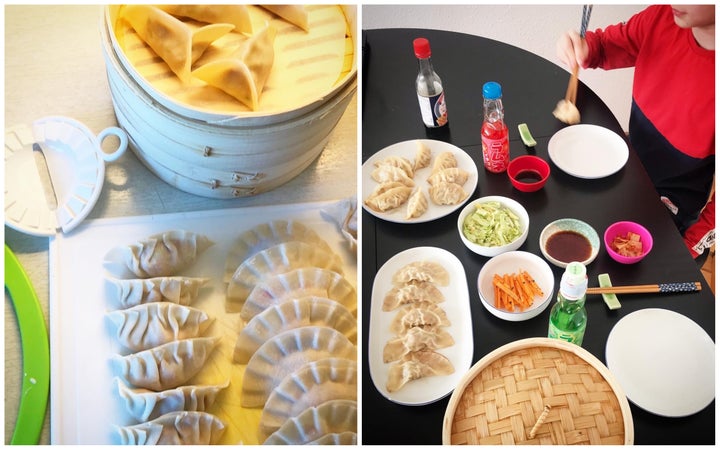 Stine Kyung Pitney making gyoza with her children