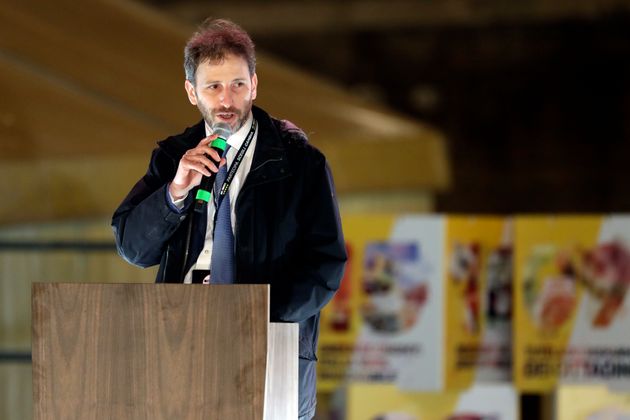 Davide Casaleggio speaks at the final rally of the Five-Star Movement (M5S) party in Rome, Friday, March 2, 2018 ....