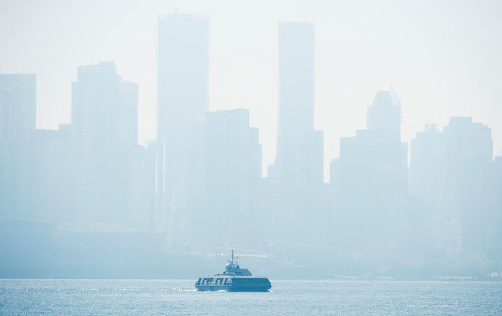 Smoke fills the sky and blankets the skyline in Vancouver, British Columbia on Sept. 8, 2020. 