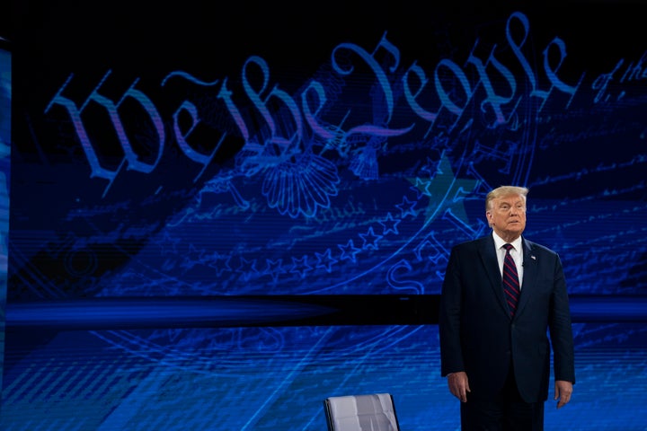 U.S. President Donald Trump arrives for an ABC News town hall in Philadelphia on Tuesday where he said “a lot of people think the masks are not good.”