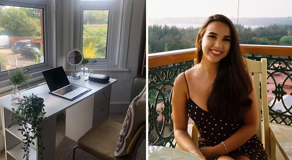 Sarah Fleming and her home desk.