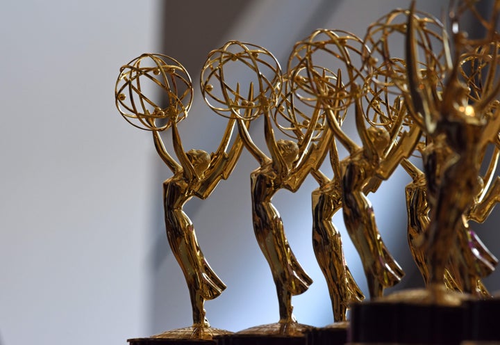 Emmy statues are lined up before the 70th Emmy Awards at the Microsoft Theater in Los Angeles on Sept. 17, 2018.