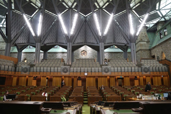 Members of Parliament arrive for a special committee on the COVID-19 pandemic in the House of Commons on Parliament Hill on May 13, 2020 in Ottawa.