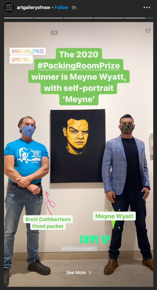 Actor and artist Meyne Wyatt was announced the Archibald’s Packing Room Prize winner on Thursday for his self-portrait